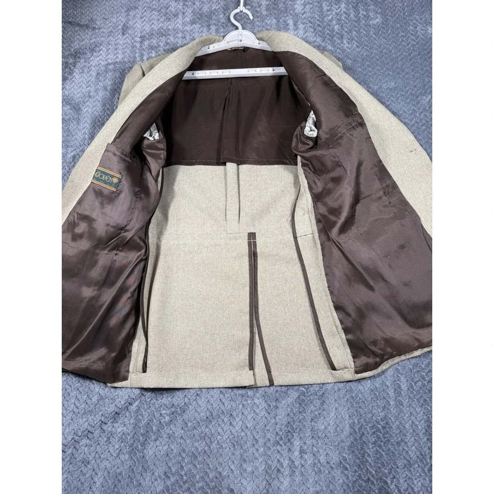 Vintage Men's Safari Field Jacket Blazer 44 Tan Elbow Patch Poly‎ Blend Ejoven